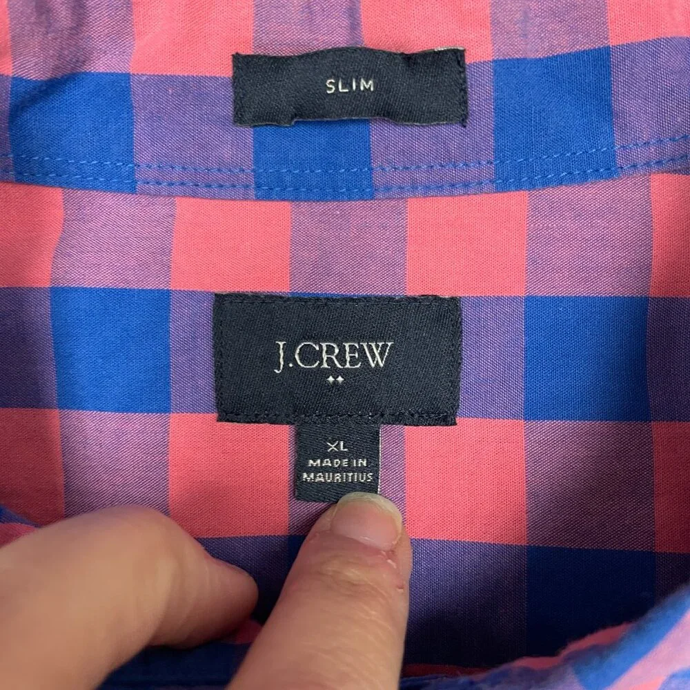Men's J. CREW Slim Button-Down Long Sleeve Dress‎ Shirt Blue/Pink | Size XL